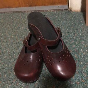 Gently used open backed Dansko clogs in mahogany